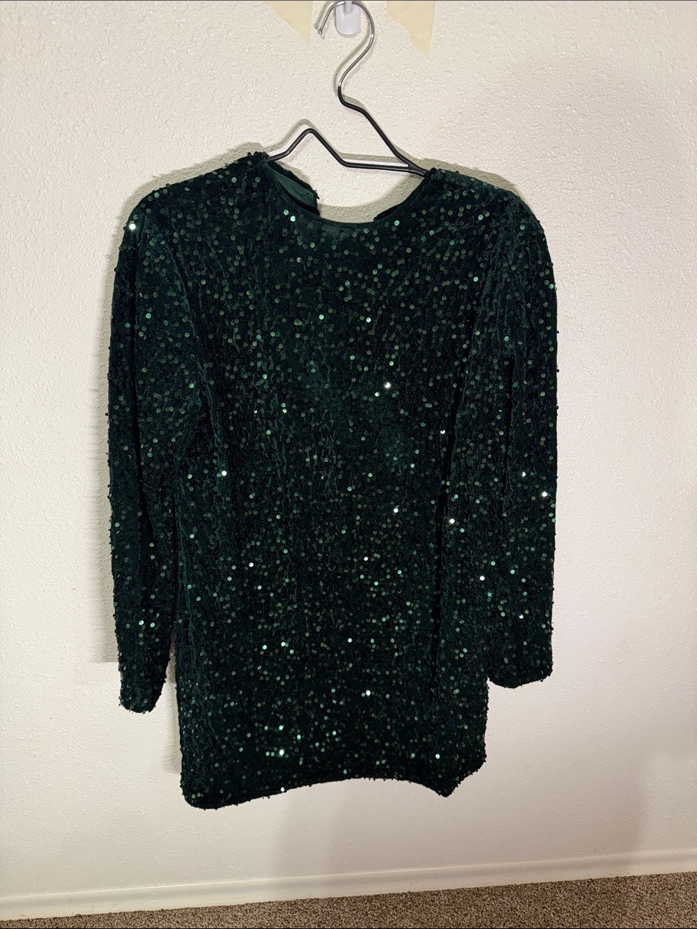 Women's Emerald Green Sequin Long Sleeve Top